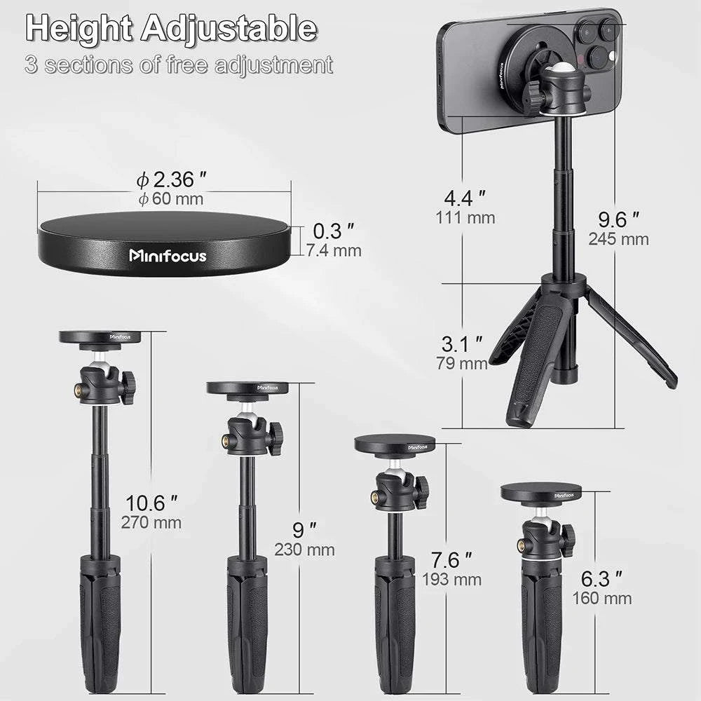 Magnetic Smartphone Tripod for MagSafe, Mini Extendable Selfie Stick 360° Ball Head Tripod Stand Handle Grip for iPhone 14 13 12 - SMSB 66