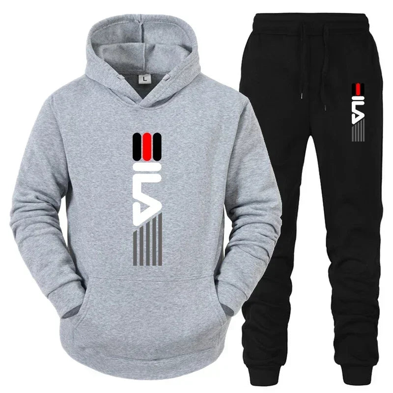 Men's Tracksuit Hooded Sweatshirt+Sweatpants 2 Pcs Sets Sports Suit Casual Jogger Sportswear 2 Piece Male Fleece Streetwear Sets - SMSB 66