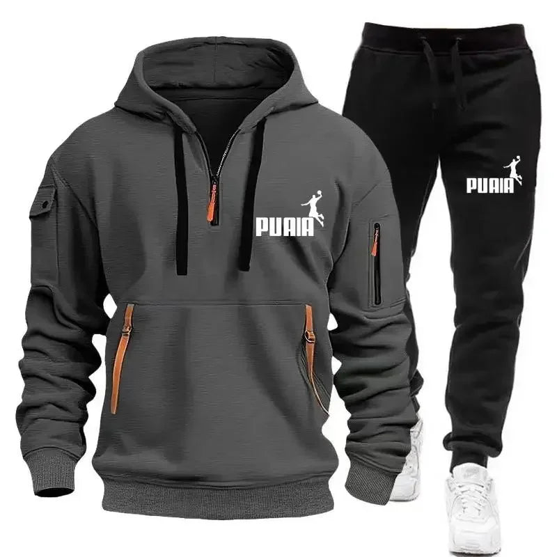 Men's tracksuit Zipper hoodie + Sweatpants 2-piece Fall/Winter Men's daily casual blazer Jogging suit Top and pants, tracksuit - SMSB 66