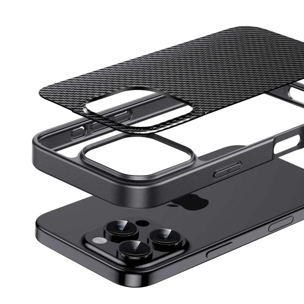 Luxury Shockproof Matte Phone Case For iPhone 17 16 14 11 12 13 15 Pro Max 14 15 16 Plus Kevlar Carbon Fibre Pattern Back Cover - SMSB 66