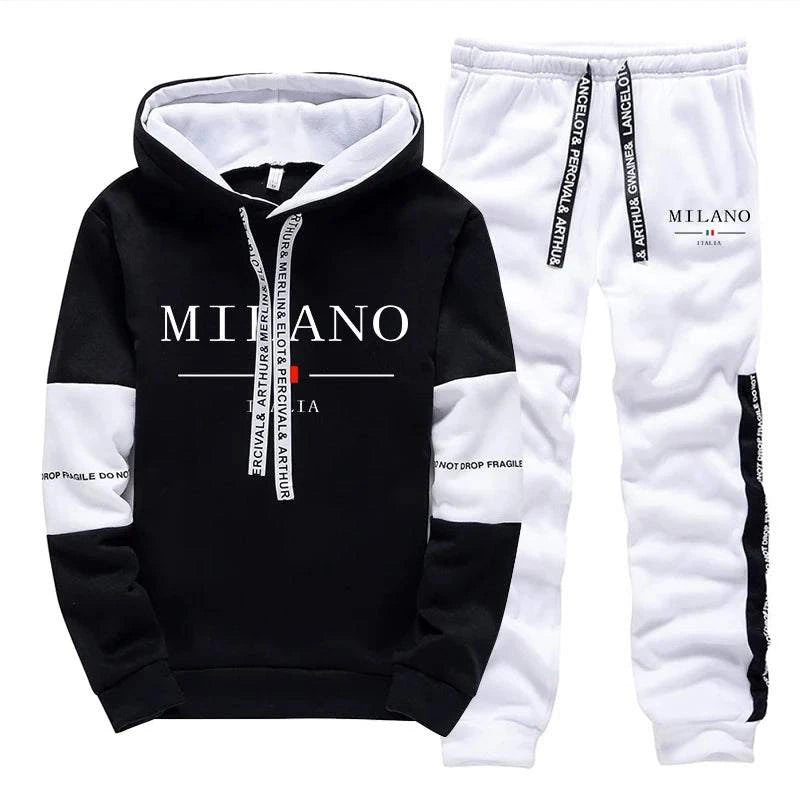 Newest Fahsion Mens Sportswear Hooded Sweatshirts Jogger Pants Male Daily Casual Sport Jogging Suit Italia Milan Printed Hoodies - SMSB 66