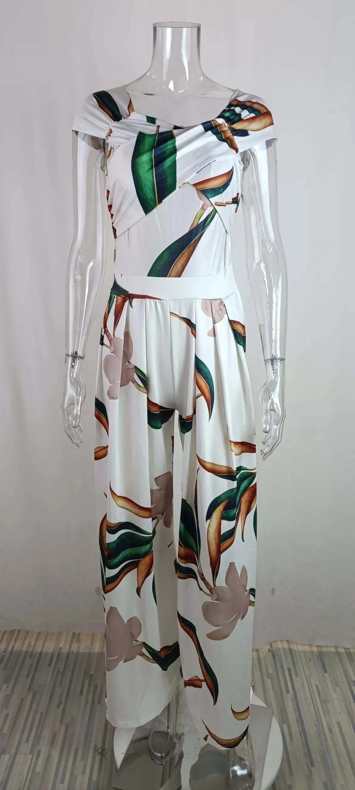 2025 Summer women's fashion temperament trend commuter print wide leg jumpsuit - SMSB 66