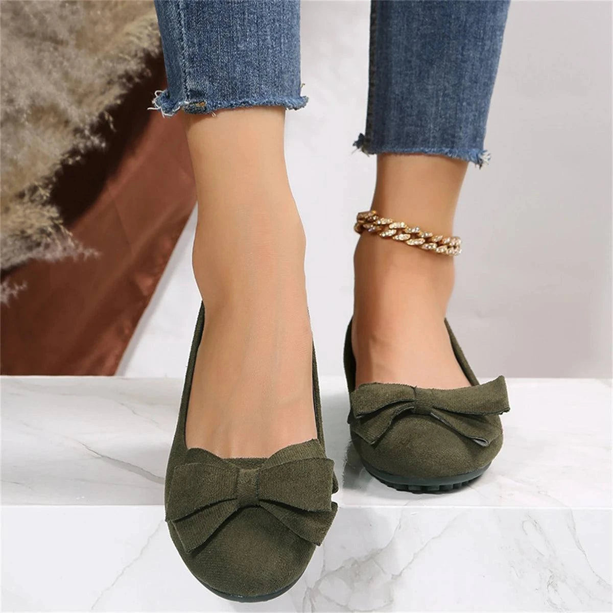 Spring and Autumn Casual Fashion Round Toe Flat Solid Color Comfortable Non-slip Wear-resistant Simple Bow Women's Shoes - SMSB 66