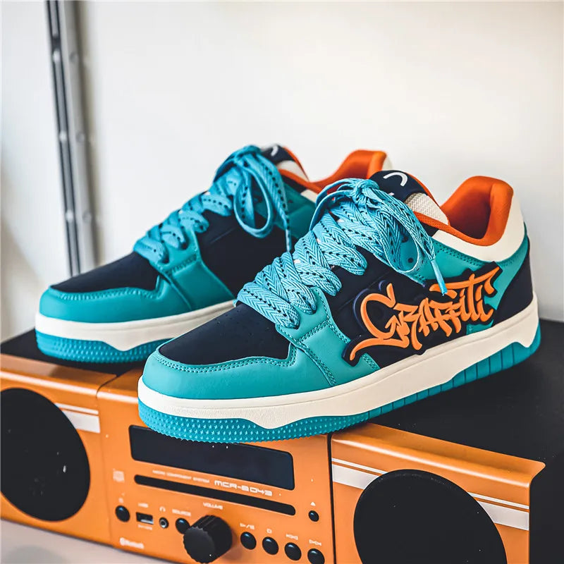 Fashion Blue Designer Skateboard Shoes Men Streetwear Hip hop Sneakers Men Luxury Platform Skateboard Sneakers Men basket homme - SMSB 66