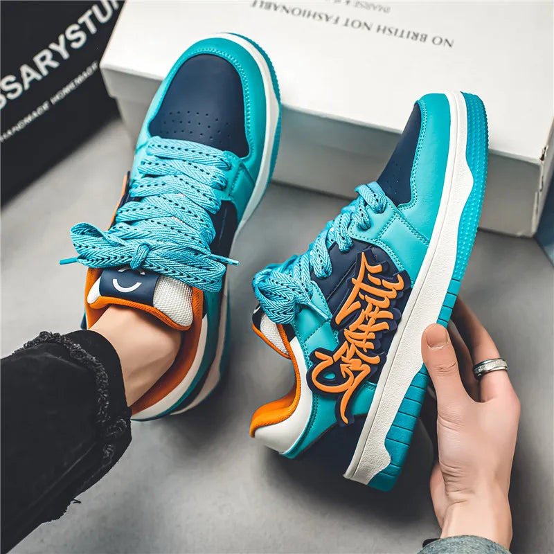 Fashion Blue Designer Skateboard Shoes Men Streetwear Hip hop Sneakers Men Luxury Platform Skateboard Sneakers Men basket homme - SMSB 66