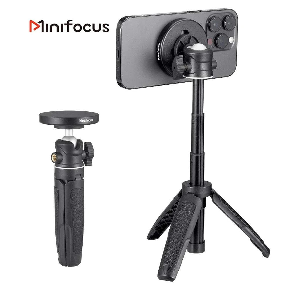 Magnetic Smartphone Tripod for MagSafe, Mini Extendable Selfie Stick 360° Ball Head Tripod Stand Handle Grip for iPhone 14 13 12 - SMSB 66