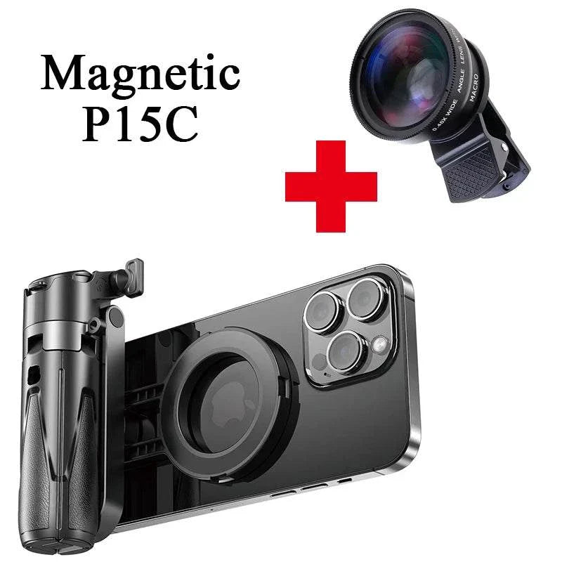 2026 Magnetic Selfie Stick Phone Tripod w Remote Extend Cell Phone Tripod Stand For MagSafe iPhone 16 15 14 13 12 XIAOMI SAMSUNG - SMSB 66