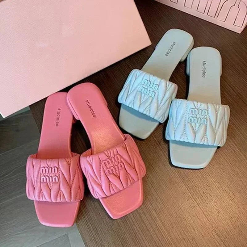 Summer Open Toe Fashion Solid Color Square Toe Lightweight New Slippers Square Heel Casual Comfortable Elegant Women's Shoes - SMSB 66