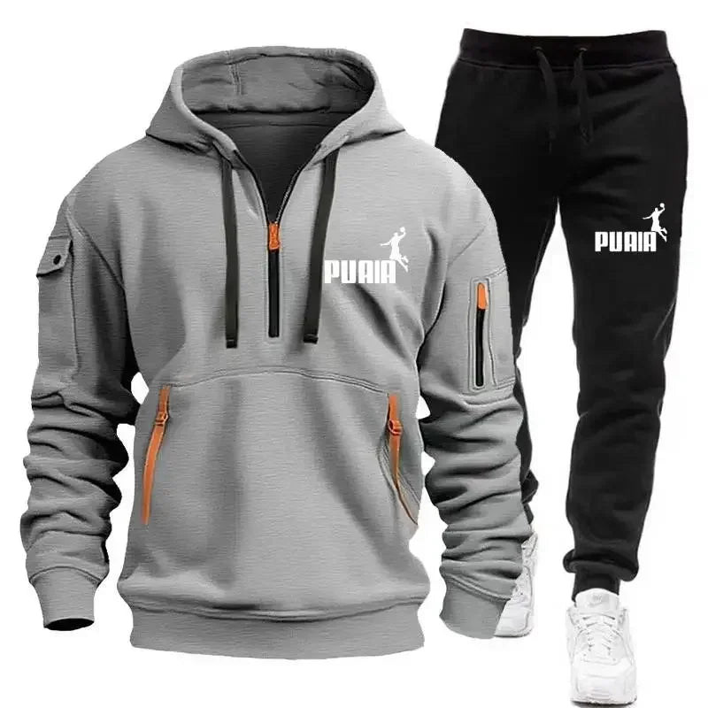 Men's tracksuit Zipper hoodie + Sweatpants 2-piece Fall/Winter Men's daily casual blazer Jogging suit Top and pants, tracksuit - SMSB 66