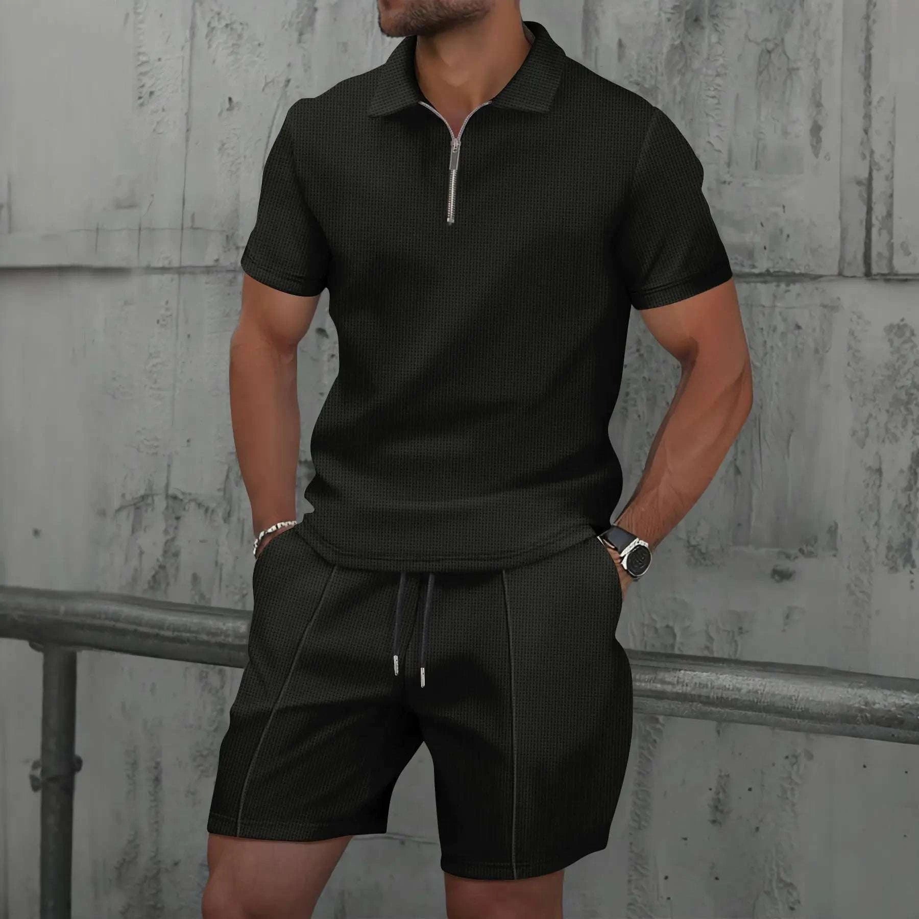 2025 simple men's suit summer new short sleeve shorts two-piece outdoor leisure handsome men's solid color trend suit - SMSB 66