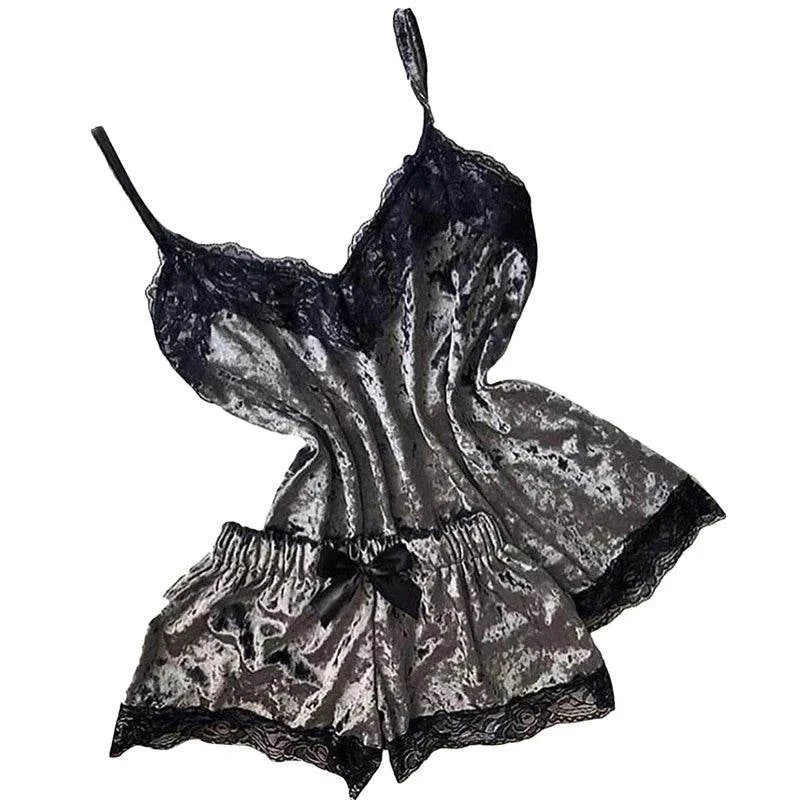 Sexy Lingerie Women Sleep Wear Camisole Bow Shorts V-Neck Tops Velvet Pajamas Sleepwear пижама женская Hot - SMSB 66