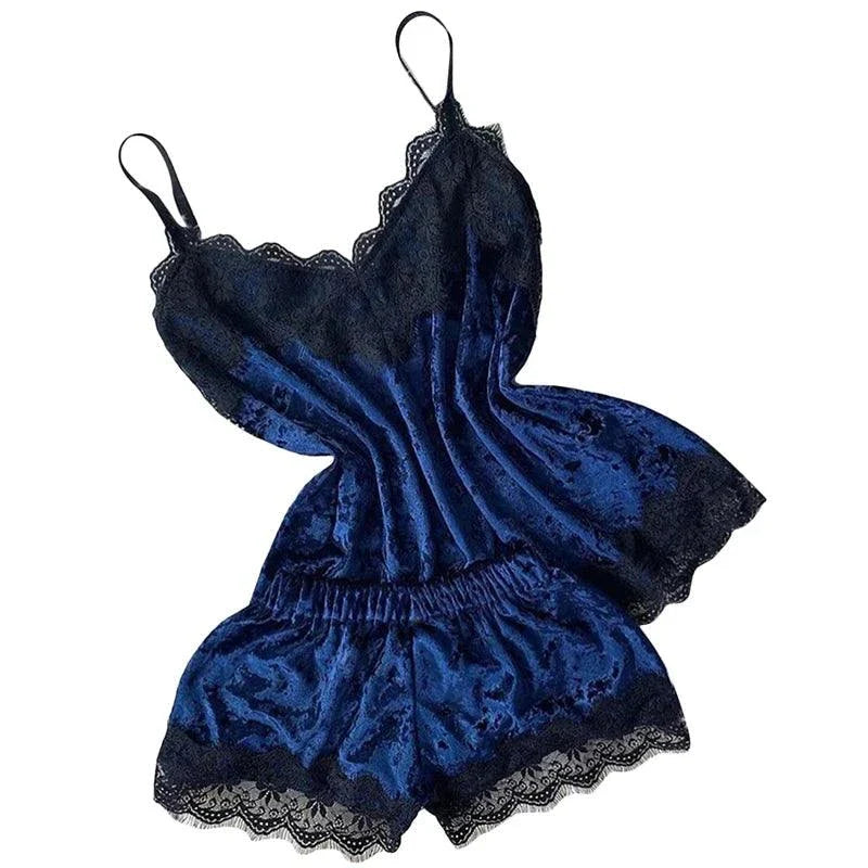 Sexy Lingerie Women Sleep Wear Camisole Bow Shorts V-Neck Tops Velvet Pajamas Sleepwear Women Clothing For Homewear - SMSB 66