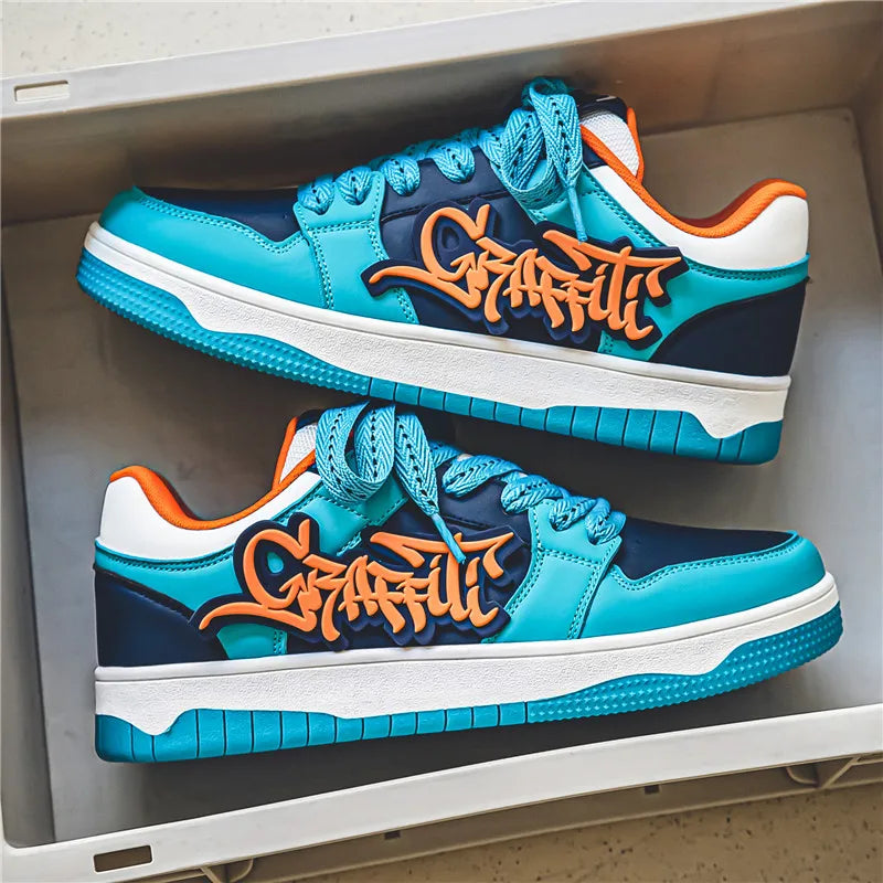 Fashion Blue Designer Skateboard Shoes Men Streetwear Hip hop Sneakers Men Luxury Platform Skateboard Sneakers Men basket homme - SMSB 66