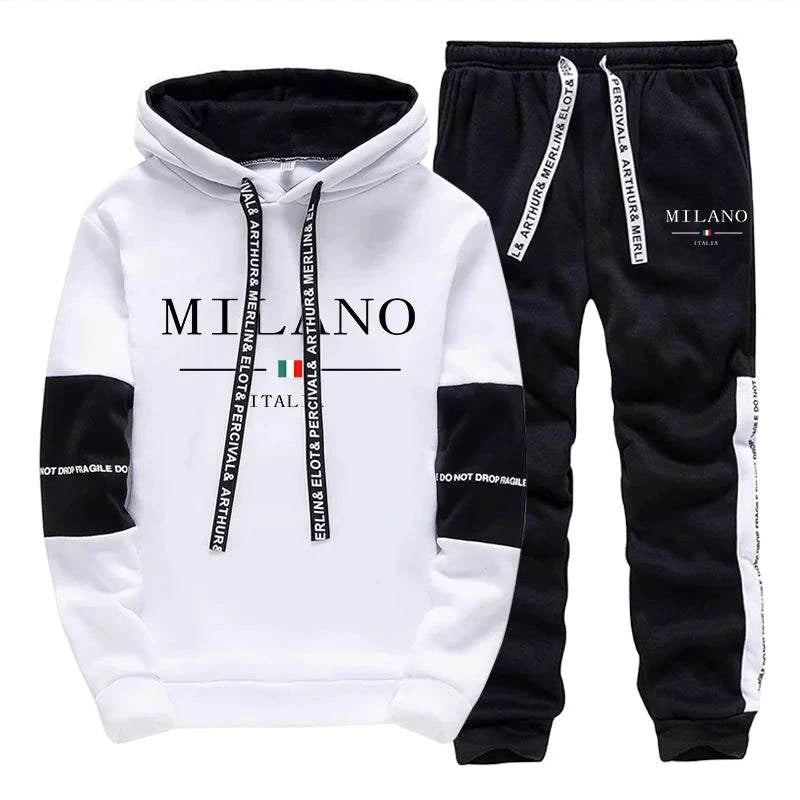 Newest Fahsion Mens Sportswear Hooded Sweatshirts Jogger Pants Male Daily Casual Sport Jogging Suit Italia Milan Printed Hoodies - SMSB 66