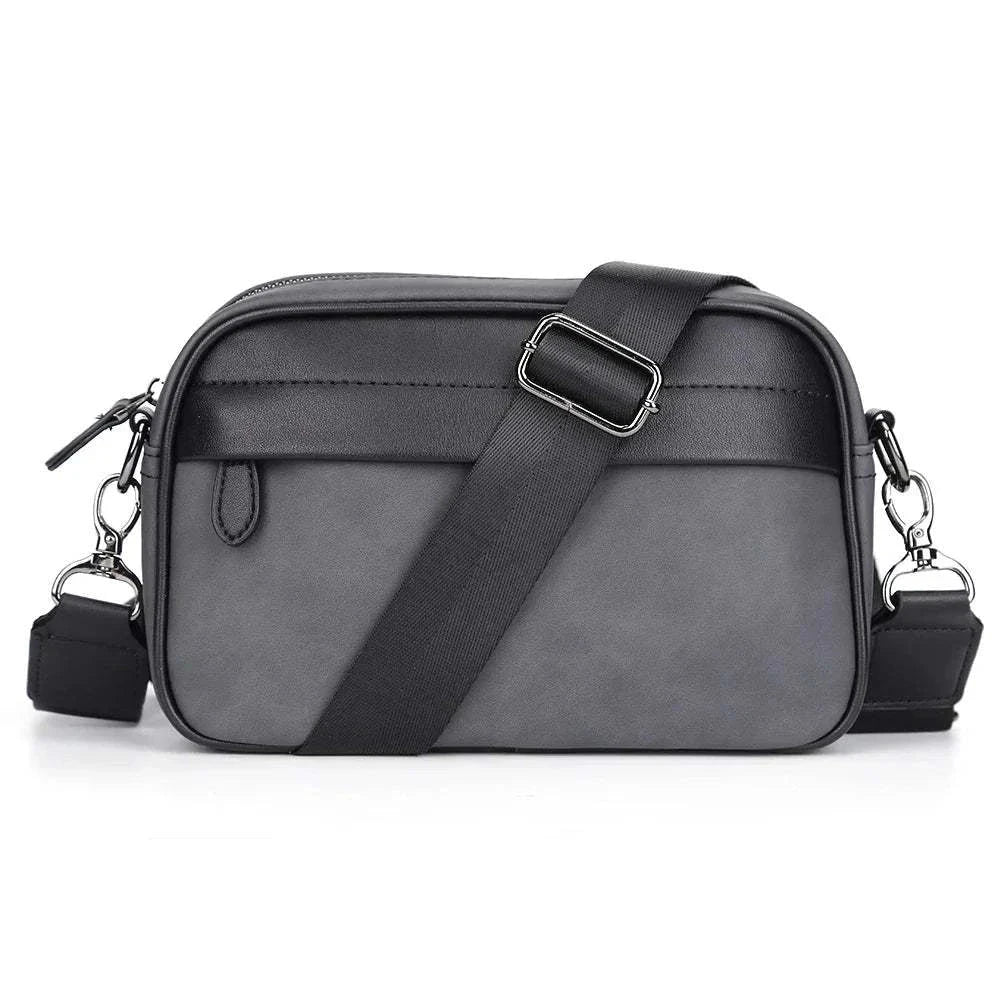 Black PU leather business shoulder bag for men with adjustable strap and zipper closure