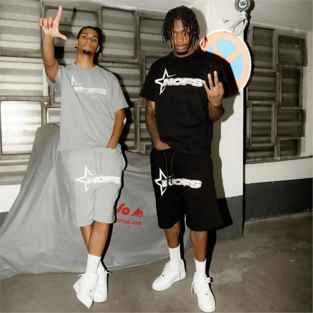 Y2K T-shirt Short Kpop Street Fashion Letter Print Unisex Short Sleeve Tops Casual Loose Drawstring Shorts Women Men Clothes Tee - SMSB 66