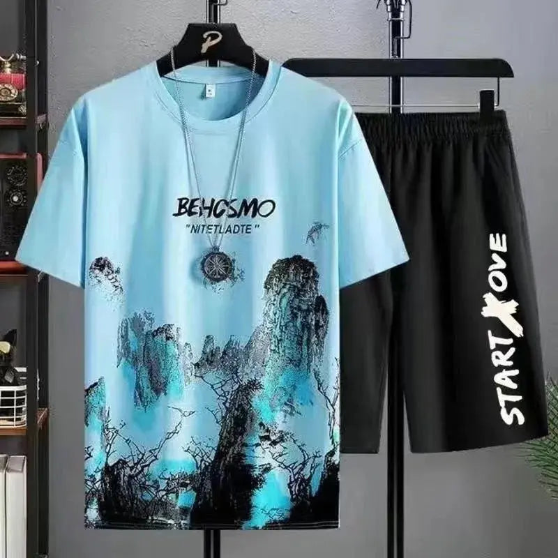 2024 Summer leisure Men set Manga Graffiti Tees T-shirt+shorts 2-piece Comfortable and breathable for men Top Print Tshirts sets SMSB 66