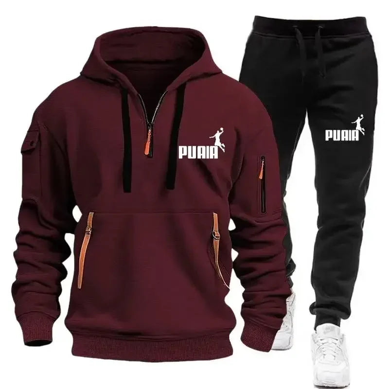 Men's tracksuit Zipper hoodie + Sweatpants 2-piece Fall/Winter Men's daily casual blazer Jogging suit Top and pants, tracksuit - SMSB 66