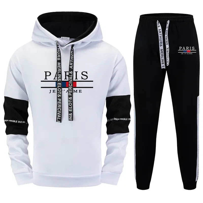 2025 Men's Hooded Sweatshirt Jogger Pants Autumn Daily Casual Sporty Outfit High Quality Paris Print Hoodies Sweatpants - SMSB 66