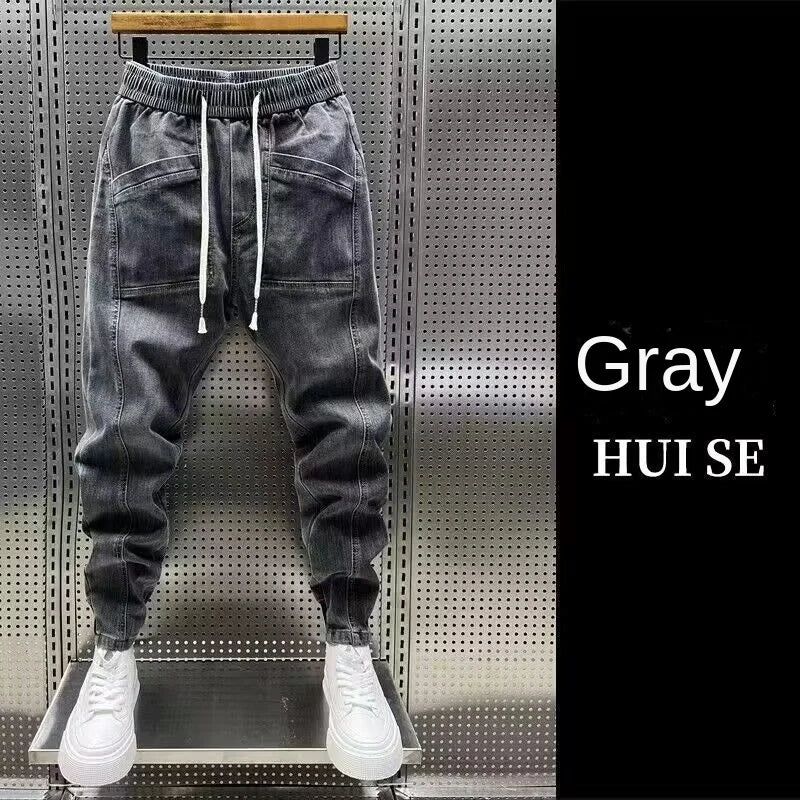 Fashion 2024 New Spring Autumn Loose Men's Drawstring Polar Big Boy Jeans Denim Jeans Casual Elastic Waist Yk2 Streetwear Pants - SMSB 66