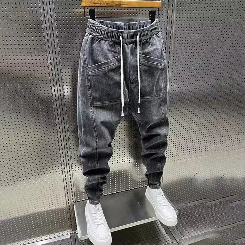 Fashion 2024 New Spring Autumn Loose Men's Drawstring Polar Big Boy Jeans Denim Jeans Casual Elastic Waist Yk2 Streetwear Pants - SMSB 66