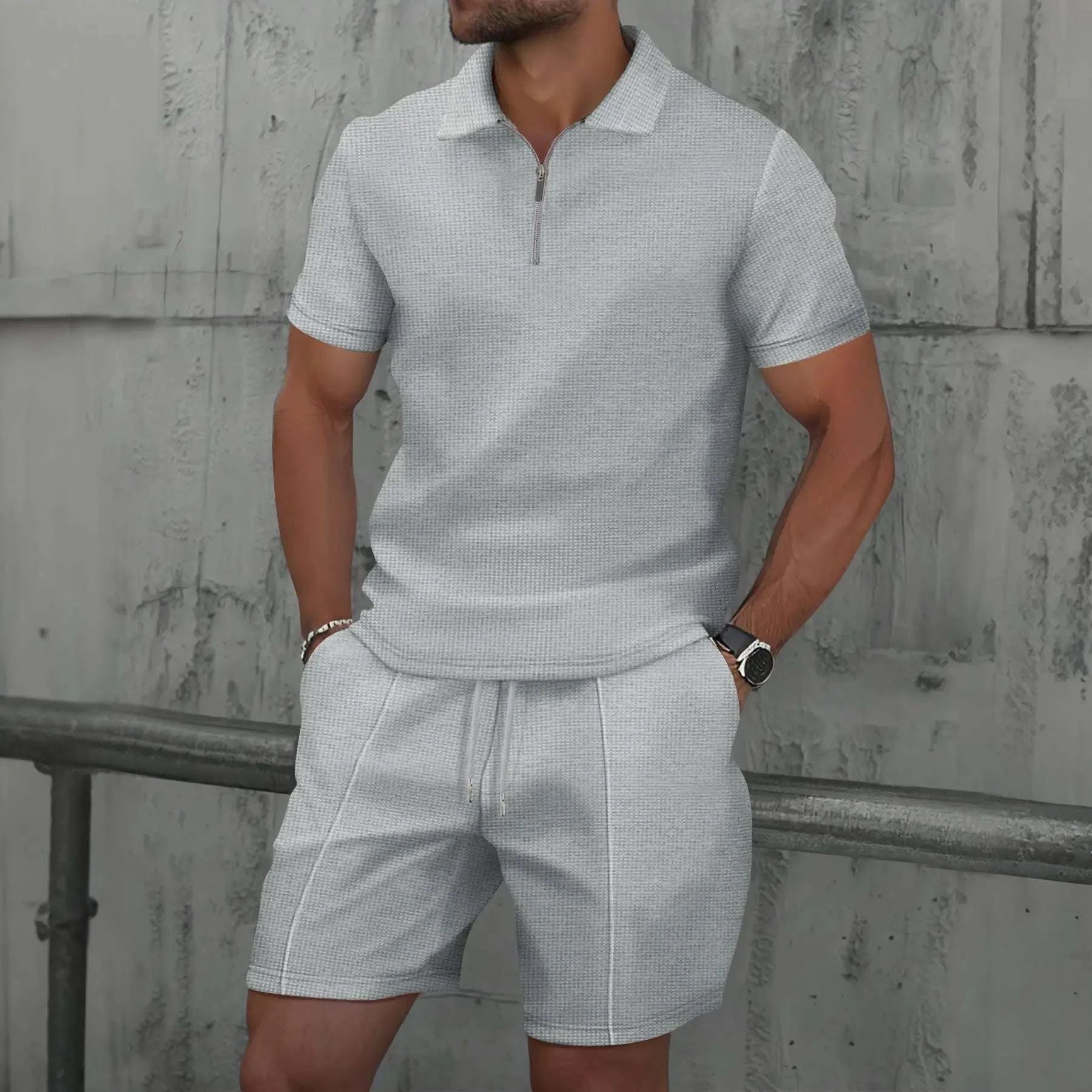 2025 simple men's suit summer new short sleeve shorts two-piece outdoor leisure handsome men's solid color trend suit - SMSB 66