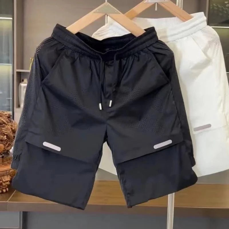 2024 Summer New Men's Breathable Perforated Ice Silk Short Sleeve Shorts Set Loose Quick Drying Sports and Leisure Two Piece Set - SMSB 66