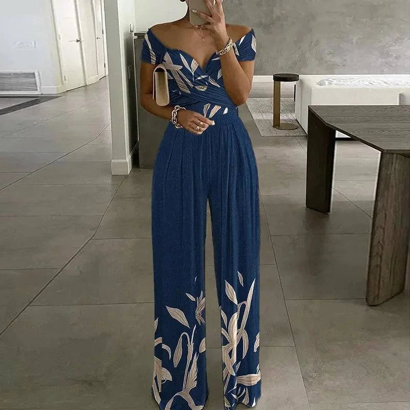 2025 Summer women's fashion temperament trend commuter print wide leg jumpsuit - SMSB 66