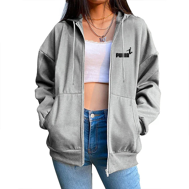 New in Women Tracksuit Trend Printing Hooded Sweatshirts Pants 2Pcs Set Casual Zipper Overcoat Suit Daily Clothing Autumn Winter - SMSB 66