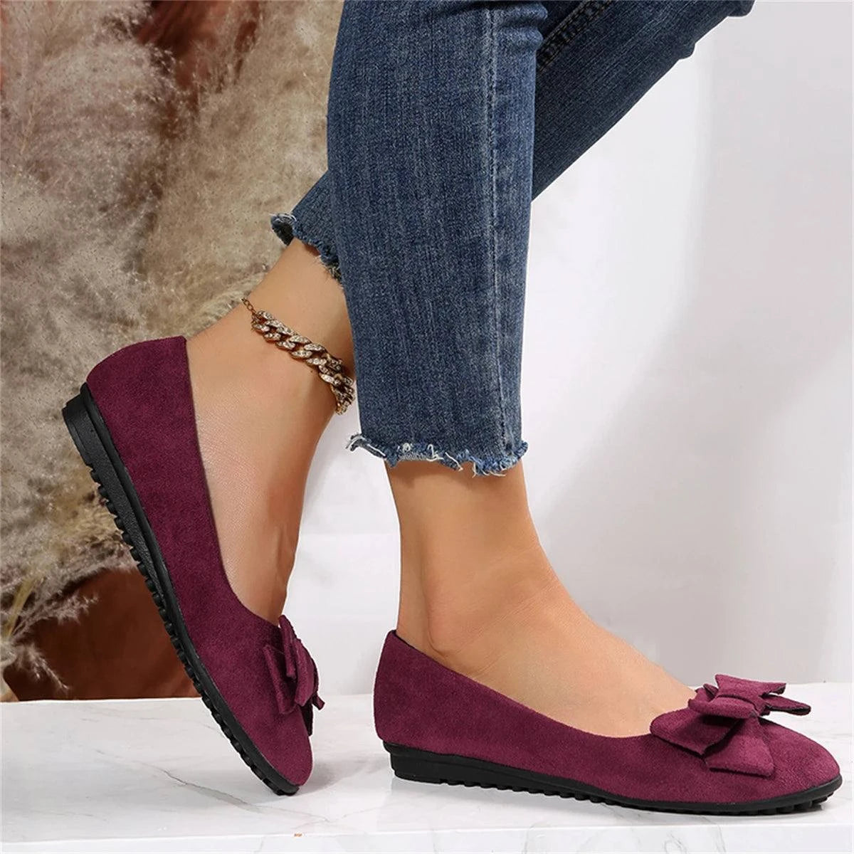 Spring and Autumn Casual Fashion Round Toe Flat Solid Color Comfortable Non-slip Wear-resistant Simple Bow Women's Shoes - SMSB 66