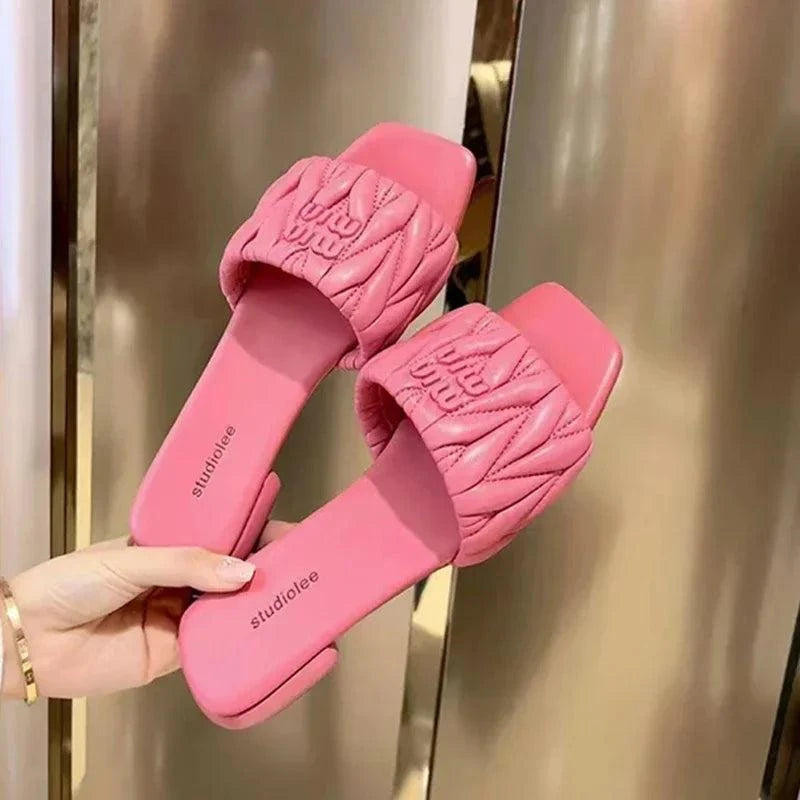 Summer Open Toe Fashion Solid Color Square Toe Lightweight New Slippers Square Heel Casual Comfortable Elegant Women's Shoes - SMSB 66