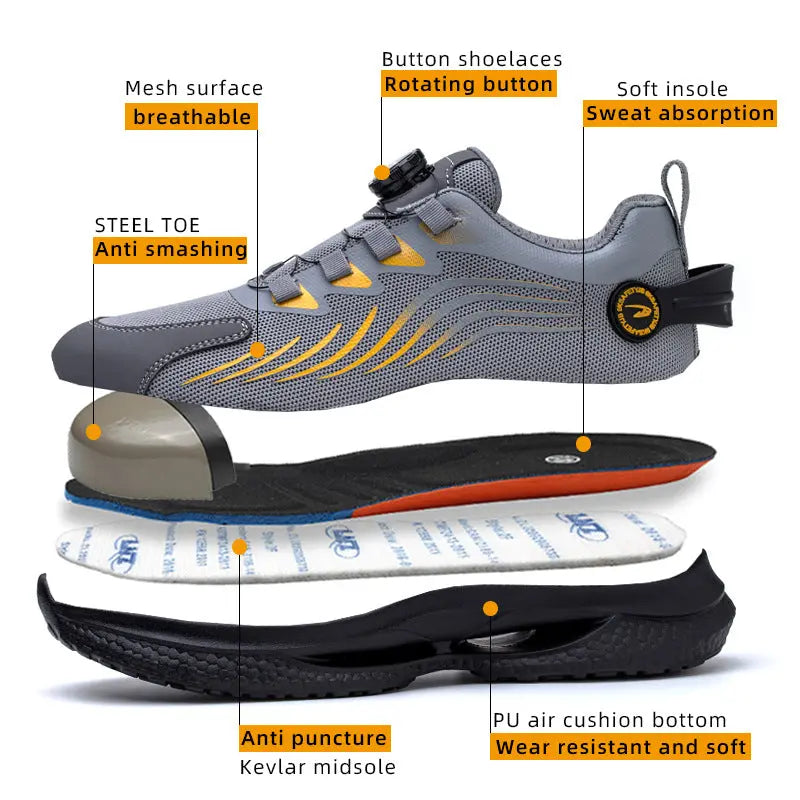 Safety shoes anti smashing anti piercing anti slip wear-resistant steel toe shoes lazy no tie safety shoes - SMSB 66