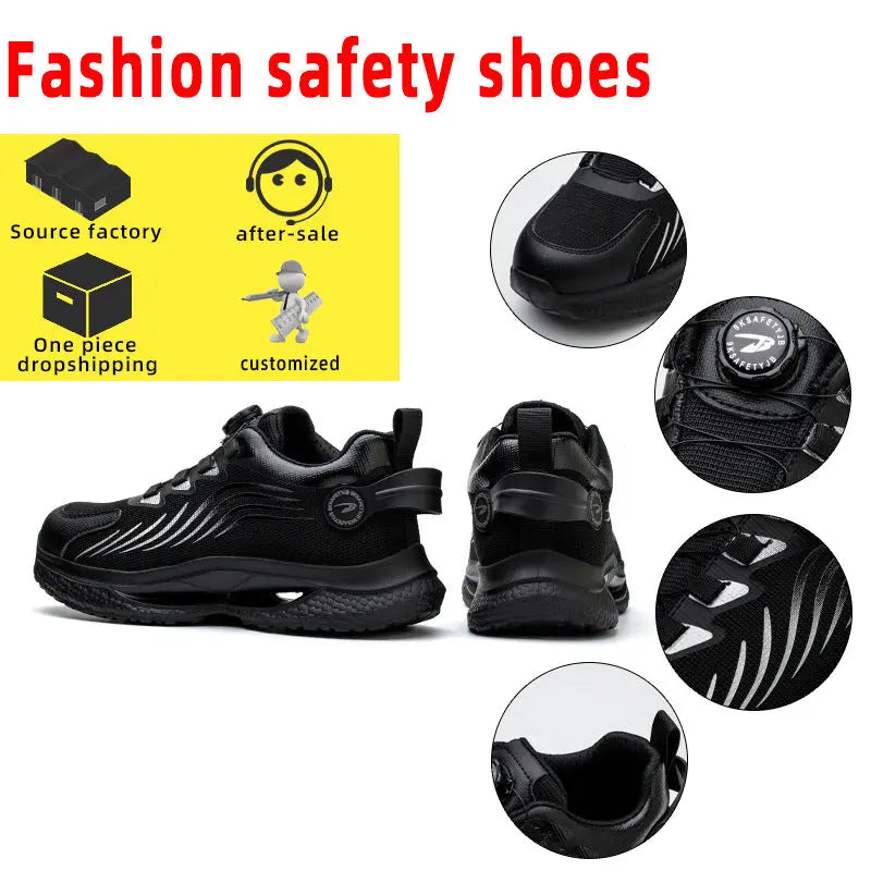 Safety shoes anti smashing anti piercing anti slip wear-resistant steel toe shoes lazy no tie safety shoes - SMSB 66