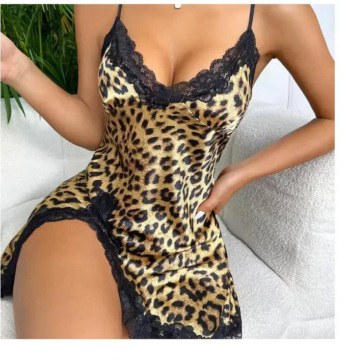 Sexy Backless Mini Female Nightgown Lingerie Summer Chemise Sleepwear Suspender Nightdress White Satin Lace Home Wear Loungewear - SMSB 66