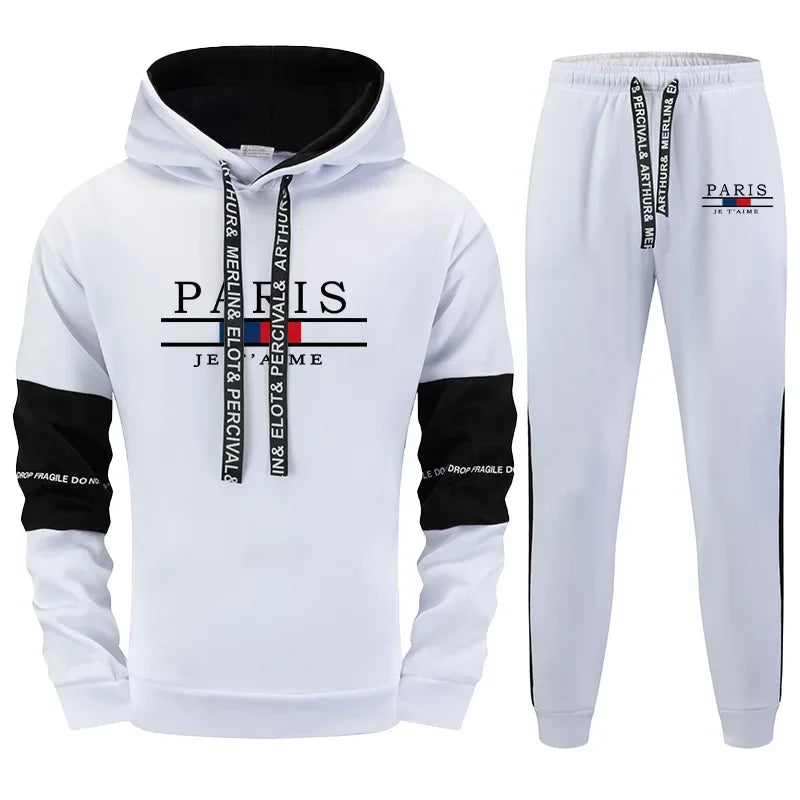 2025 Men's Hooded Sweatshirt Jogger Pants Autumn Daily Casual Sporty Outfit High Quality Paris Print Hoodies Sweatpants - SMSB 66