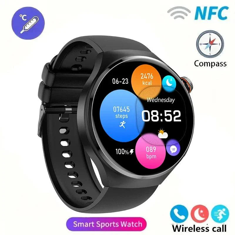 NFC Men's Smart Watch with 1.43-inch AMOLED screen, heart rate monitor, Bluetooth call, GPS, and fitness tracking features