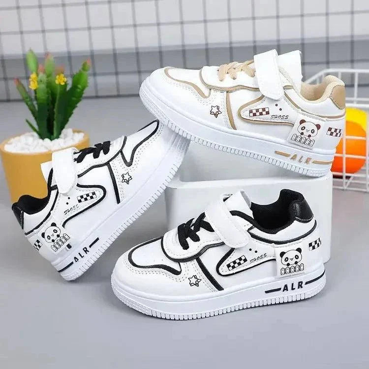 Kids children's sneakers with soft EVA soles, polyester upper, casual sport design, and panda print for boys and girls aged 7-13 years