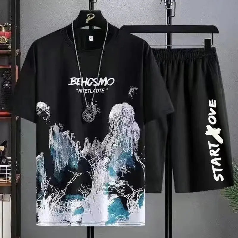 2024 Summer leisure Men set Manga Graffiti Tees T-shirt+shorts 2-piece Comfortable and breathable for men Top Print Tshirts sets SMSB 66