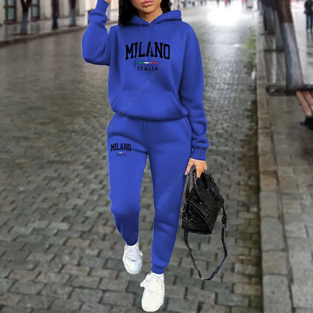 Autumn Winter Women's Sets 2pcs Hoodies Pants Suit Sports Outfits 2025 MILANO Letter Print Aesthetic Clothes Ladies Tracksuit - SMSB 66