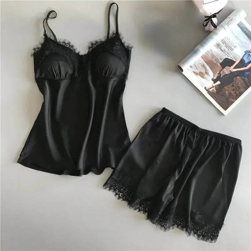 Sexy Lace Pajamas Suit Women V-Neck Sleepwear Lingerie Home Wear Nightwear Summer Casual Suspender Nighties Lounge Sets Clothes - SMSB 66