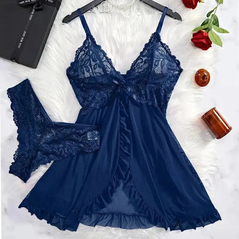 Exotic Apparel Sexy Lingerie Women Crotchless Sleepwear Pajamas Lace Dress Mujer Pornos Costumes Female Underwear Nightgown - SMSB 66