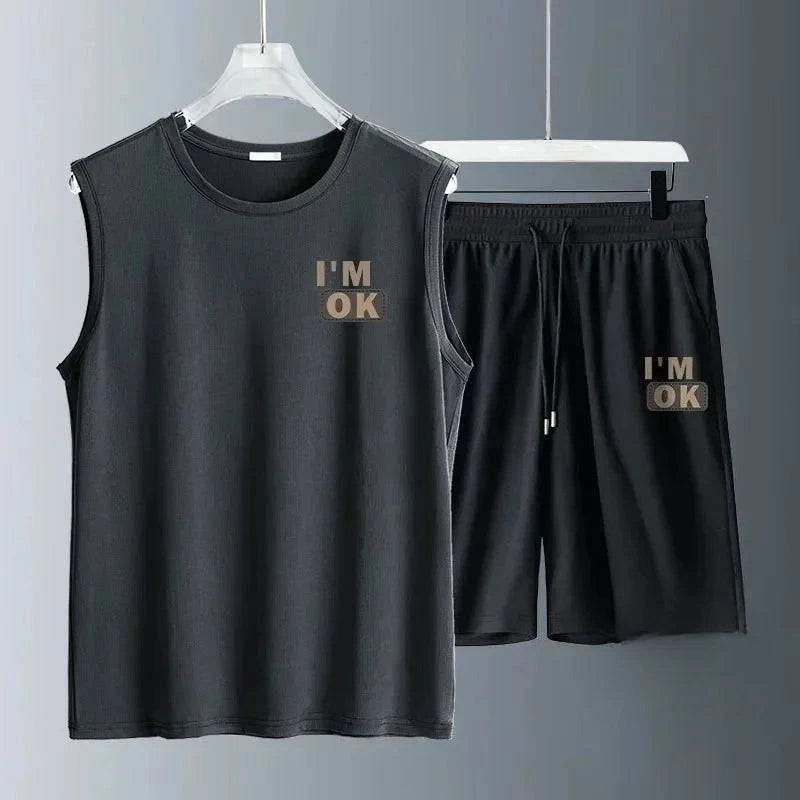 2024 Summer Men Clothing Harajuku Breathable fashion Sportswear Basketball suit casual short-sleeved T-shirt + shorts 2-piece - SMSB 66