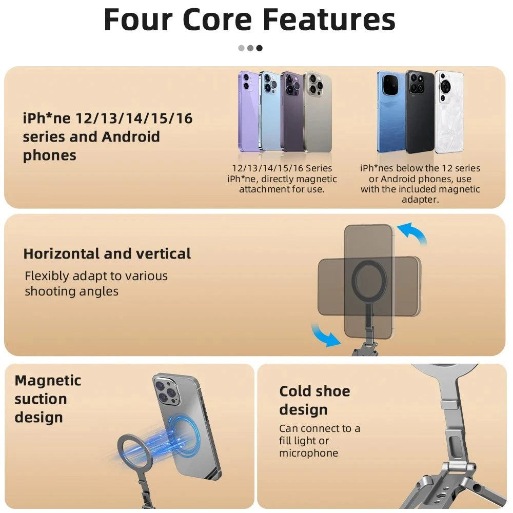Magnetic Bracket For iPhone 16 15 14 13 Pro/Pro Max,Phone Universal Aluminum Alloy Magnetic Magsafe Tripod Accessories - SMSB 66