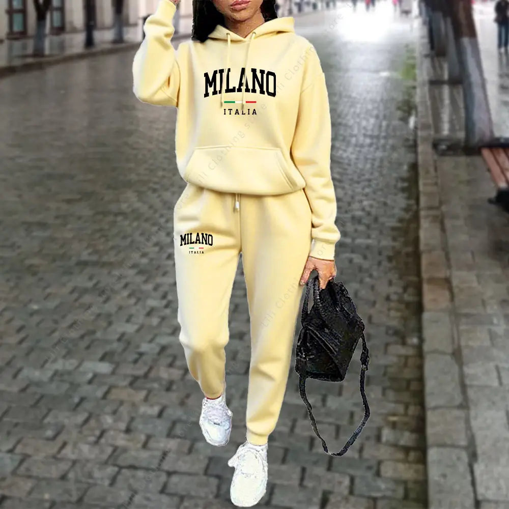 Autumn Winter Women's Sets 2pcs Hoodies Pants Suit Sports Outfits 2025 MILANO Letter Print Aesthetic Clothes Ladies Tracksuit - SMSB 66