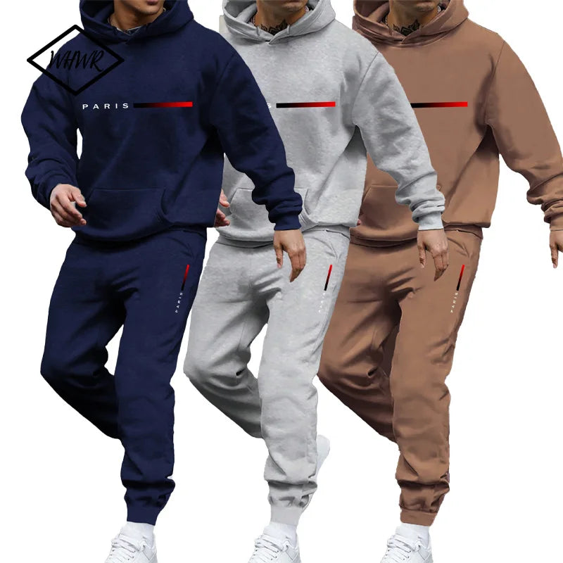 Paris Print Fashion Men's Hooded Tracksuit 2pcs Set High Quality Male Daily Casual Sports Jogging Home Outdoor Hoodie Outftis - SMSB 66
