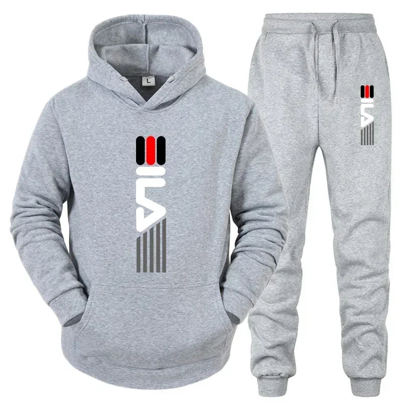 Men's Tracksuit Hooded Sweatshirt+Sweatpants 2 Pcs Sets Sports Suit Casual Jogger Sportswear 2 Piece Male Fleece Streetwear Sets - SMSB 66