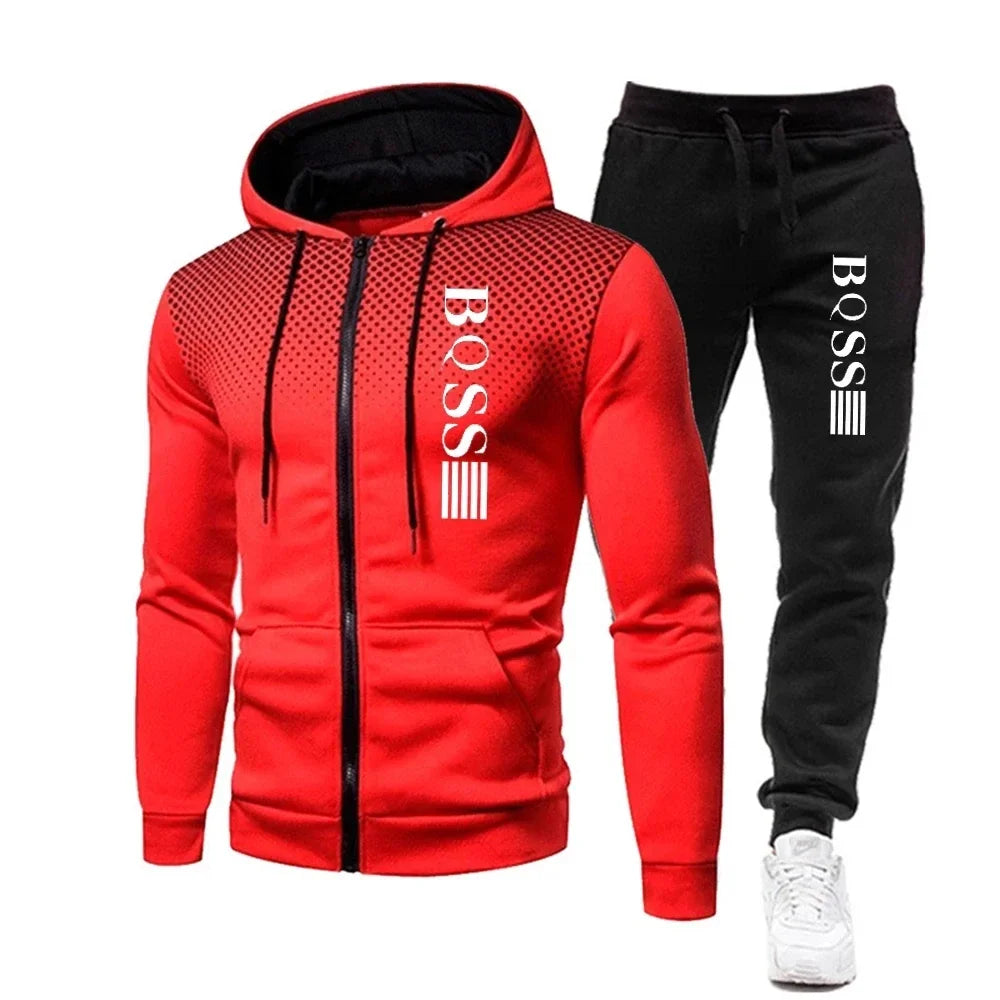 Fashion Print Tracksuit for Men Zipper Hooded Sweatshirt and Sweatpants Two Pieces Suits Male Casual Fitness Jogging Sports Sets - SMSB 66