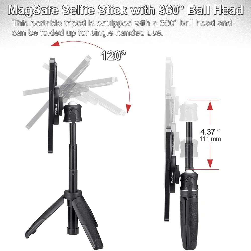 Magnetic Smartphone Tripod for MagSafe, Mini Extendable Selfie Stick 360° Ball Head Tripod Stand Handle Grip for iPhone 14 13 12 - SMSB 66