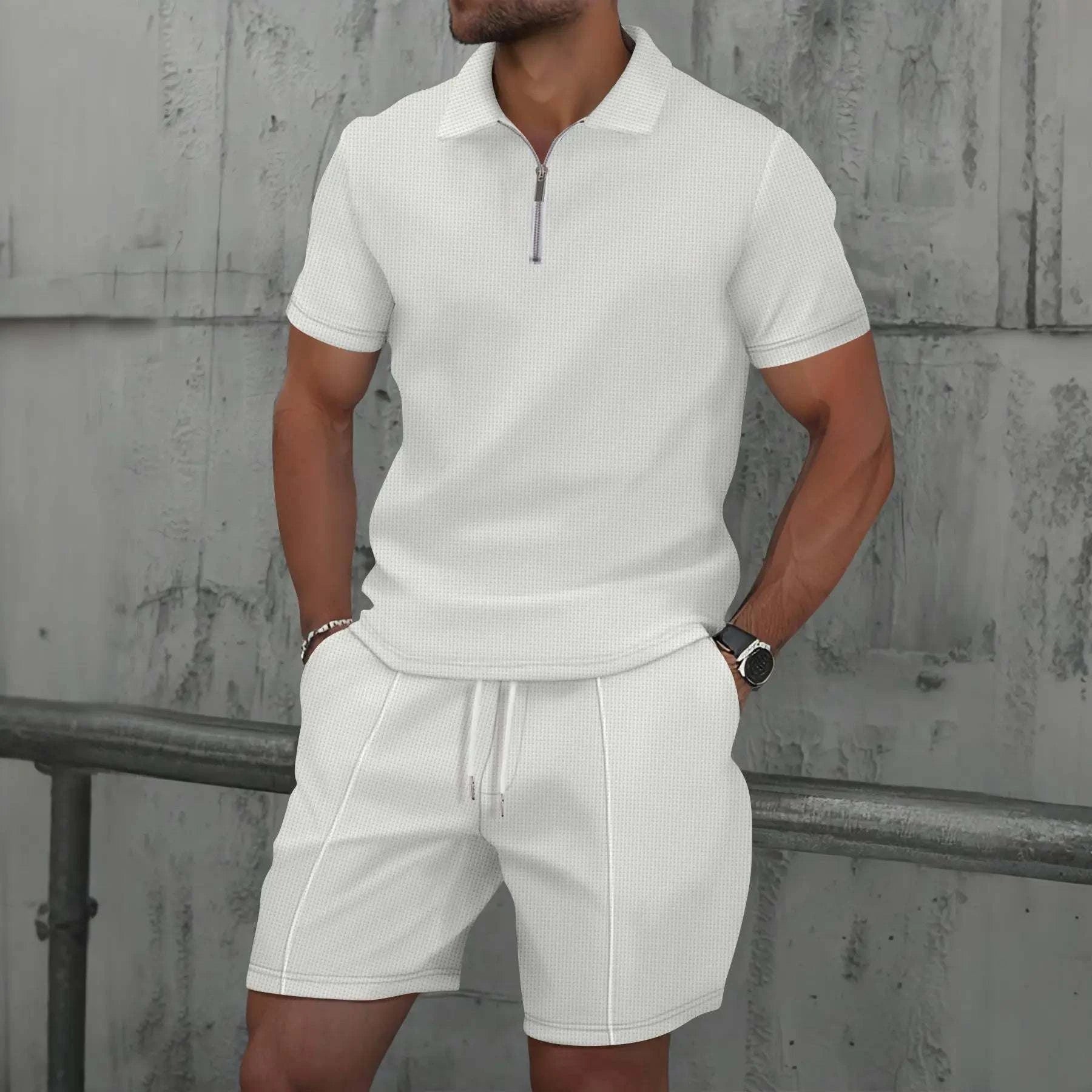 2025 simple men's suit summer new short sleeve shorts two-piece outdoor leisure handsome men's solid color trend suit - SMSB 66