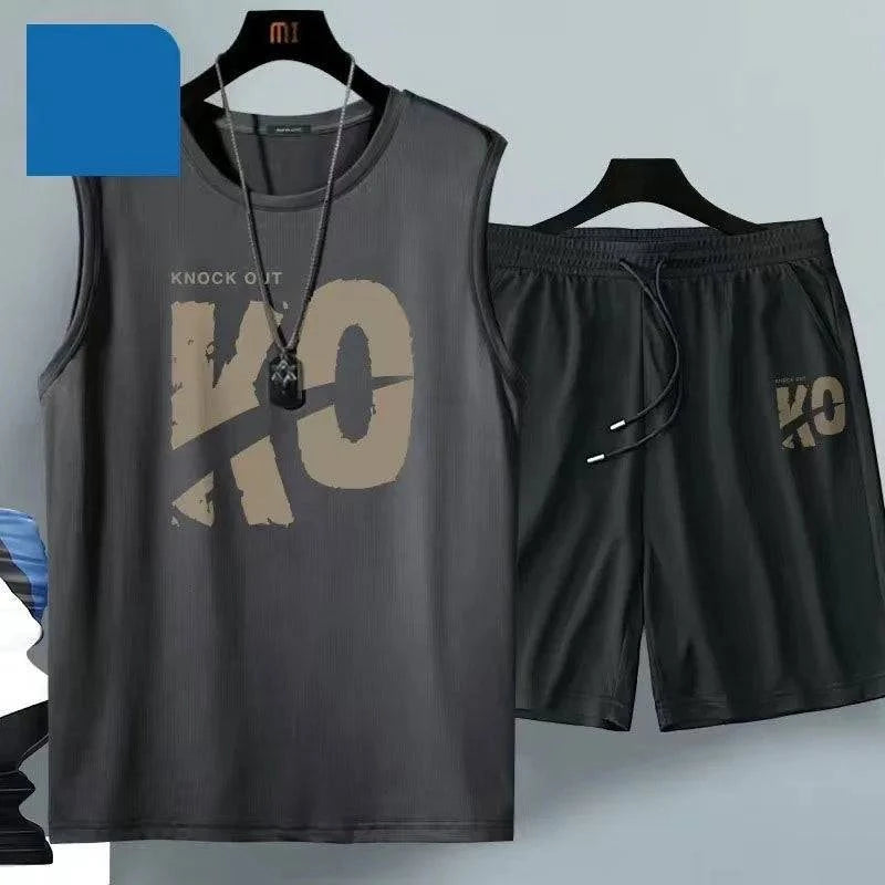 2024 Summer Men Clothing Harajuku Breathable fashion Sportswear Basketball suit casual short-sleeved T-shirt + shorts 2-piece - SMSB 66